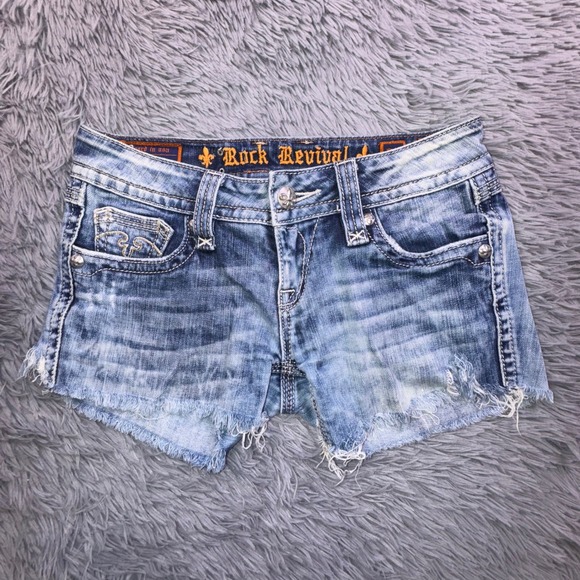 Rock Revival Jean Shorts Women's 27 Distressed Frayed Acid Wash‎ Cut Off Jorts - Picture 2 of 11